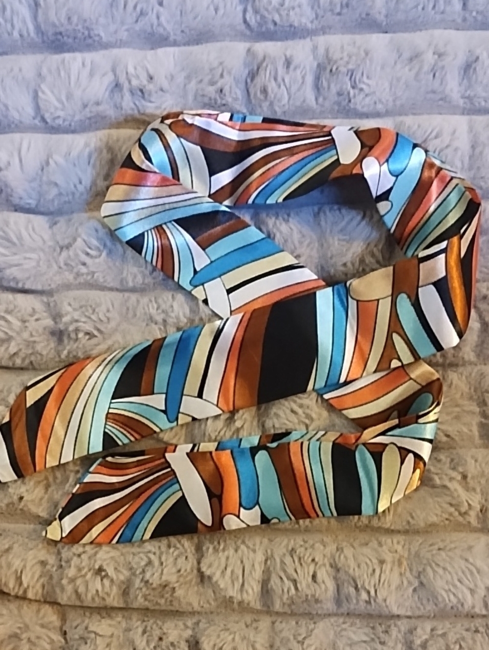 Silky Multi-Color Abstract Print Scarf Tie for Women